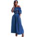 Women's Clothing One Shoulder Navel Baring Top Short Sleeved Wide Leg Solid Color Denim Suit For Women_ecoleips.com