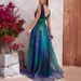 Women Summer Deep V Neck Backless Printed Chiffon Large Hem Flowy Swing A Line Maxi Dress Casual Vacation Beach Party Long Dress_ecoleips.com