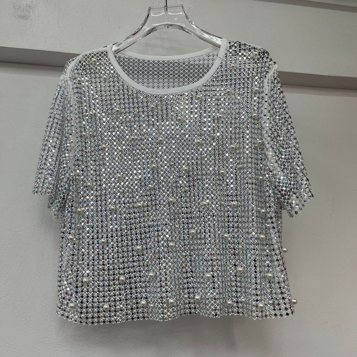 Glittering Star Embellished T-Shirt – Chic Short-Sleeve Top With Embroidered Rhinestones Day-To-Night Versatility_ecoleips.com