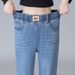 Elastic High-waisted Women's Jeans Spring And Autumn, Loose Fit, Cropped Length, Slimming, Versatile, Straight-leg Pants_ecoleips.com