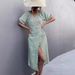 Women Bohemian Style V‑Neck Side Wrap Polka Dot Midi Dress Summer Casual Vacation Flowy Dress_ecoleips.com