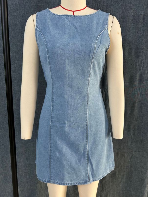 Slimming Solid Color Denim Dress European American Style Long Zipper Three Colors Available for Autumn Women's Clothing/Dress_ecoleips.com