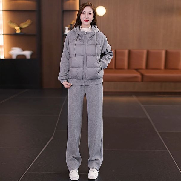 Women's Clothing Fashion Casual Sports Suit For Women Winter New Style Down Cotton Sweater Jacket Thickened Pants Two Piece Suit_ecoleips.com