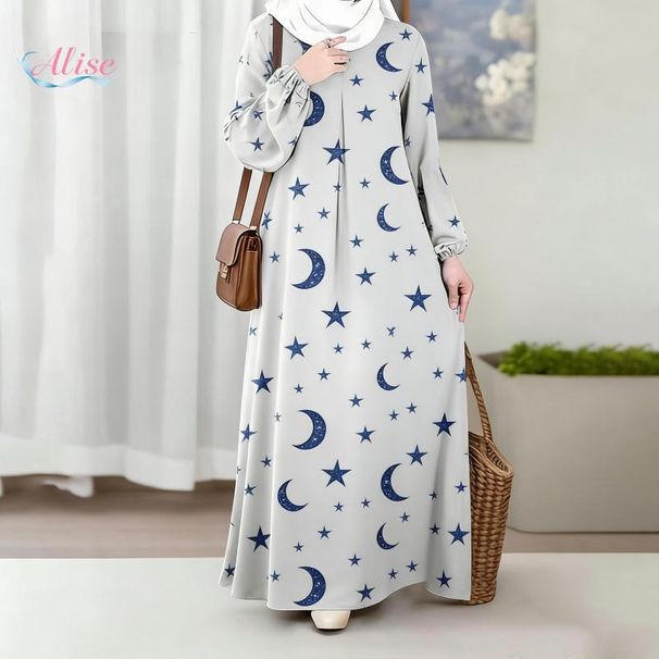 Bohemian Maxi Dress With Ethnic Print – Flowy Polyester-Spandex Long Sleeve Dress (S-5XL, Loose Fit For Festivals, Office & Casual Wear)_ecoleips.com