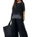 Summer Casual Suit For Women Chiffon Round Neck Short Sleeve Beaded Splicing Trousers Style_ecoleips.com