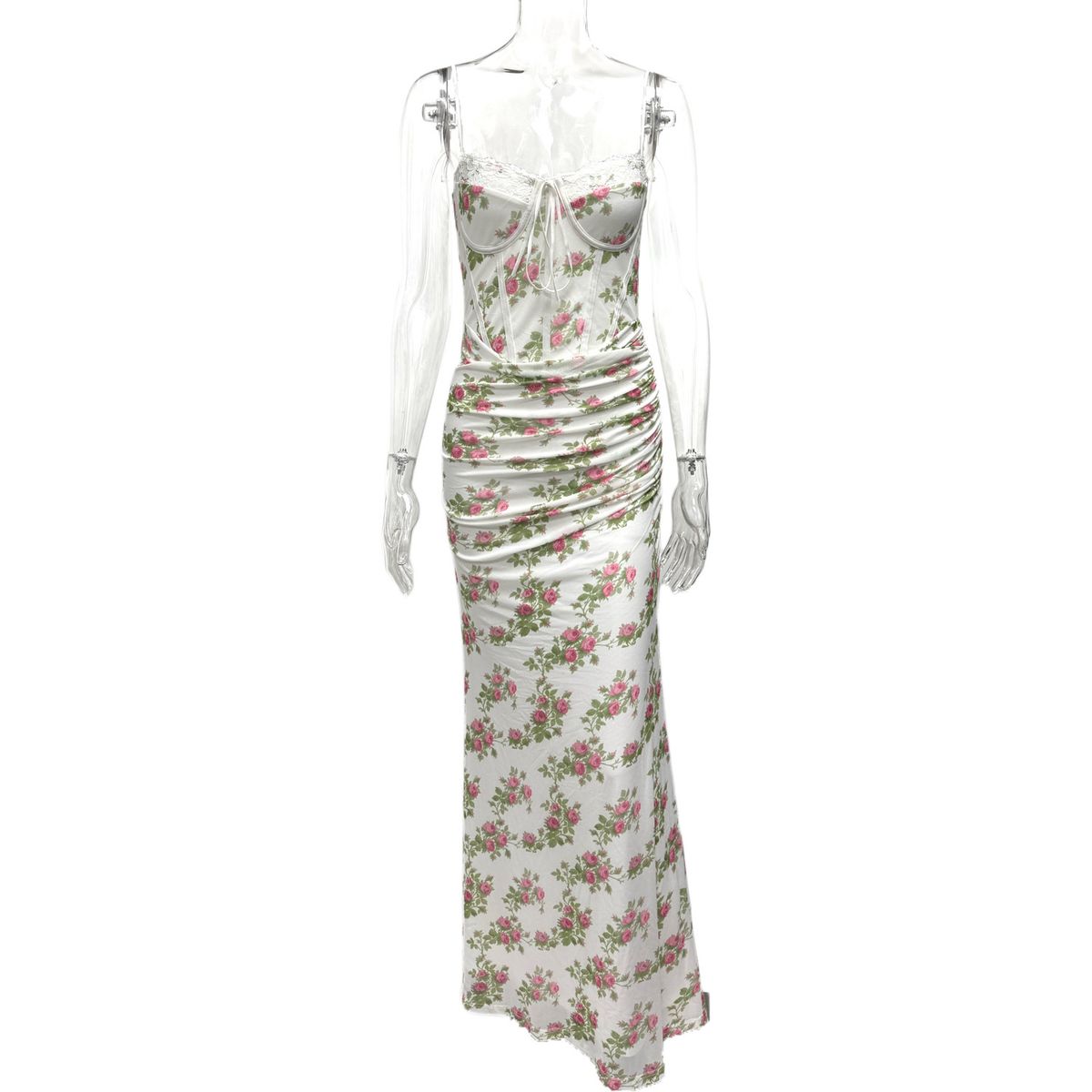 Summer Strapless Lace Dress for Women Sexy Printed Slim Waist European American Style Fashion_ecoleips.com