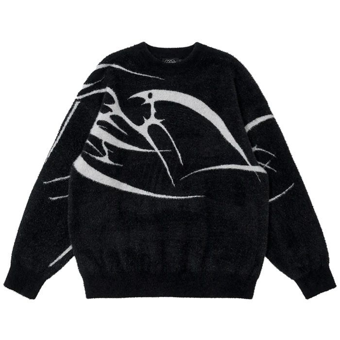 Color Blocked Sickle Jacquard Crew Neck Sweater American High Street Trendy Loose Fitting Casual Pullover Design for Men And Women_ecoleips.com