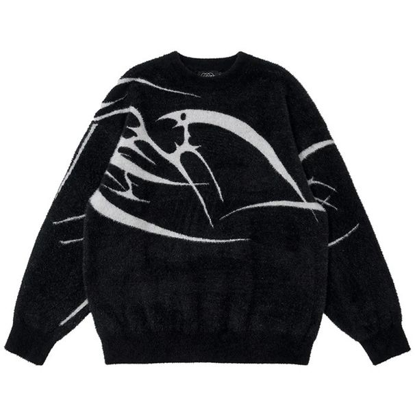 Color Blocked Sickle Jacquard Crew Neck Sweater American High Street Trendy Loose Fitting Casual Pullover Design for Men And Women_ecoleips.com