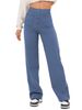 Women's High-Waisted Straight Leg Pants With Multiple Pockets, Stretch Comfort Casual Trousers With Button Closure_ecoleips.com