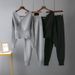 Women's Sexy V-Neck Sweater & Casual Jogger Pants Set - Autumn Two-Piece Outfit For Work & Leisure_ecoleips.com