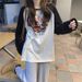 American Retro Women's Top With Unique Design, Black White Contrast Long-sleeve Base Shirt, Autumn And Winter Raglan_ecoleips.com