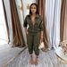 Women's Slim Fit Cargo Jumpsuit With Lapel & Metal Zipper - Stylish Utility Jumpsuit With Multiple Pockets (Black, Army Green, Navy, Dark Brown)_ecoleips.com