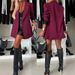 Women's Oversized Blazer Jacket - Single-Button Notch Lapel Coat In Wine Red (Relaxed Fit, Mid-Length For Office & Casual Wear)_ecoleips.com