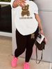 Women's Casual Fashion Cartoon Bear Pattern Printed Loose T-shirt+cropped Pants Two-piece Home Sportswear Daily Wear-407_ecoleips.com