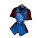 Women's French Retro Denim Patchwork Vintage Shirt Summer Short Sleeve Fitted Waist Tie Slimming Commuter Style Top_ecoleips.com