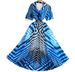 Women's French Style Geometric Print Dress Lapel Short Sleeve Fitted Waist Pleated Long Skirt Summer Commuter Style_ecoleips.com