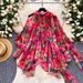 Women's French Romantic Style Floral Print Blouse Skin Friendly Breathable Long Sleeved Loose Fitting Slimming Bow Tie Cardigan Commuter Top_ecoleips.com