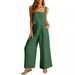 New Cross-border Foreign Trade Women's Clothing . Square-neck Sleeveless Camisole Wide-leg Long Pants Cotton-linen_ecoleips.com