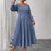 Plus Size Long Sleeve Dress – Flattering High Waist Fall Dress For Women, Loose Fit & Comfortable_ecoleips.com