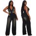 Women's Clothing Tight Waist Slim Elastic Washed Denim Jumpsuit Halter Neck Loose Jumpsuit_ecoleips.com
