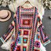 Ethnic Bohemian Crochet Lace-Up Longline Cardigan For Women - Vintage Colorblock Knit Coat With V-Neck & Button Detail_ecoleips.com
