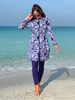 Women's Clothing Women's Blue White Porcelain Print Swimsuit Slimming Split Design Belly-Covering Long-Sleeved Long-Pants Sun-Proof Bikini Set_ecoleips.com
