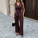 Women's French Style Clothing Set Spring Summer Sleeveless Vest High Waisted Wide Leg Pants_ecoleips.com