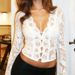 K New Sweet And Spicy Leopard Lace Splicing Tight Low Collar Open Chest Micro Pulling Sleeve Top_ecoleips.com
