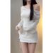 Sweet And Spicy Irregular Ruched Hollow Long Sleeve Knitted Sweater Set For Women, Halter Neck Bodycon Skirt, Slim Fit_ecoleips.com