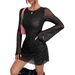 New Elegant Women's Black Mesh Dress With Sequin Backless Design Long Sleeved Slim Fit_ecoleips.com