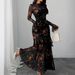 Large Stock Two-Piece Set Black Strap Floral Elegant Temperament Super Fairy Sweet French Mid-Length Dress_ecoleips.com