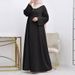 New Muslim Women's Satin Dress Middle Eastern Abaya Simple Solid Color Loose Round Neck Belt Plus Size Long Sleeve_ecoleips.com