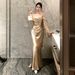 Voya Voya Amber Light Gold Strapless Engagement Luxurious Bridal Toast Dress, Morning Gown Dress_ecoleips.com