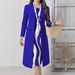 Plus Size Women's Blue Cardigan And Dress Set Long Sleeved Abstract Wave Print Two Piece Casual Comfortable Spring/Autumn Fashion_ecoleips.com