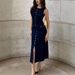 Women's Knitted Ribbed Max Dress Elegant E Commerce From Europe And America Round Neck Sleeveless Button Down Slim Fitting Flattering Silhouette_ecoleips.com