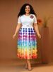 Women's V Neck Dress Fashionable Slim Gradient Print European American Style Summer_ecoleips.com
