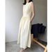 2025 Spring Casual Cotton Two-Color Waist Cinched A-Line Flared Skirt Mid Length Sleeveless Women's Dress_ecoleips.com