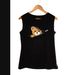 Women's Sleeveless Graphic Bear Print T-Shirt - Soft Polyester Blend, Comfortable & Stylish Summer Top (S-Xxl, Black/Dark Grey)_ecoleips.com