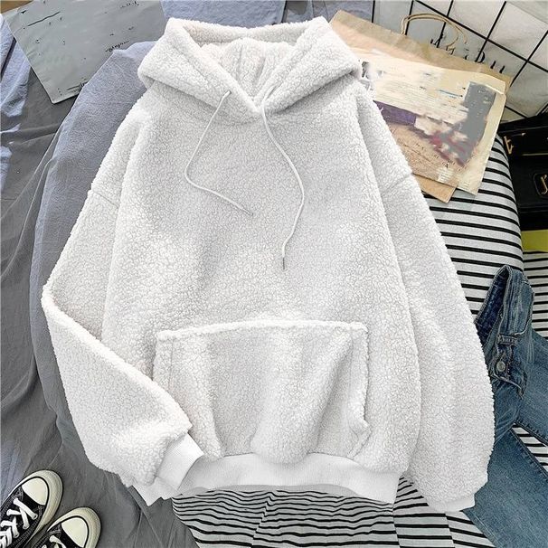 Women's Clothing Ins Super Hot Lambskin Hooded Sweater Women's Autumn And Winter Loose Version Plus Velvet Thickened Coat Tide_ecoleips.com