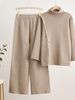 Winter Knit Turtleneck Sweater & Wide-Leg Pants Set – Button Detail Casual Outfit, Pure Color Comfortable Two-Piece For Women_ecoleips.com
