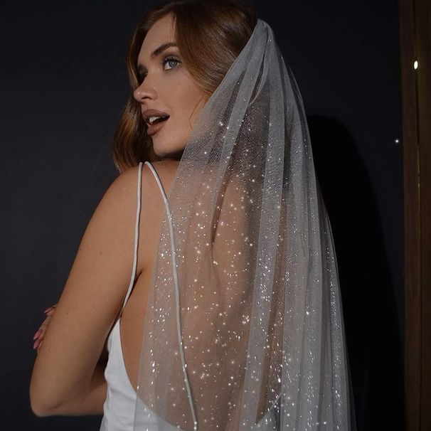 Sparkling Bridal Veil With Comb – Gold Starry Tulle Wedding Headpiece In Multiple Lengths (75cm To 500cm)_ecoleips.com