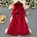 Women's Clothing French Elegance Embroidered V-Neck Dress – Spring Floral Lantern Sleeve A-Line Maxi Dress (Black/Beige/Green/Red/Sky Blue, S-XXL)_ecoleips.com