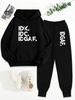 Women's Autumn And Winter Fashion Casual IDK IDC IDGAF Letter Printed Thick Suede Warm Hooded Sweatshirt+sports Pants Set-820_ecoleips.com