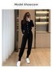 High End Fashion Women's Casual Sportswear Set Korean Style Slim Fit Chic Black Two Piece Autumn Clothing_ecoleips.com