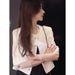 Xiaoxiangfeng Round Neck Five Quarter Sleeve Fashionable Short Jacket For Women's Spring New 2025 Light Luxury High-End_ecoleips.com