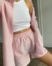 Women's Striped Long Sleeved Shirt High Waist Loose Shorts Casual Two-Piece SetFashion_ecoleips.com