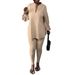 Women's Clothing lantern sleeve hem split shirt trousers two-piece set_ecoleips.com