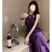 Plus Size 150kg High-End Purple Elegant Socialite Long Sexy Backless Halter Dress 1_ecoleips.com