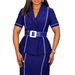 Women's Clothing Elegant Short Sleeved Suit Collar Chic Sleeveless Blazer Dress With Belt | High-Waist Pencil Dress For Office & Evening_ecoleips.com