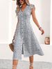 Cross-border Foreign Trade European And American Women's Clothing, Waist-cinching, Flared Small Floral Print, Mid-length_ecoleips.com